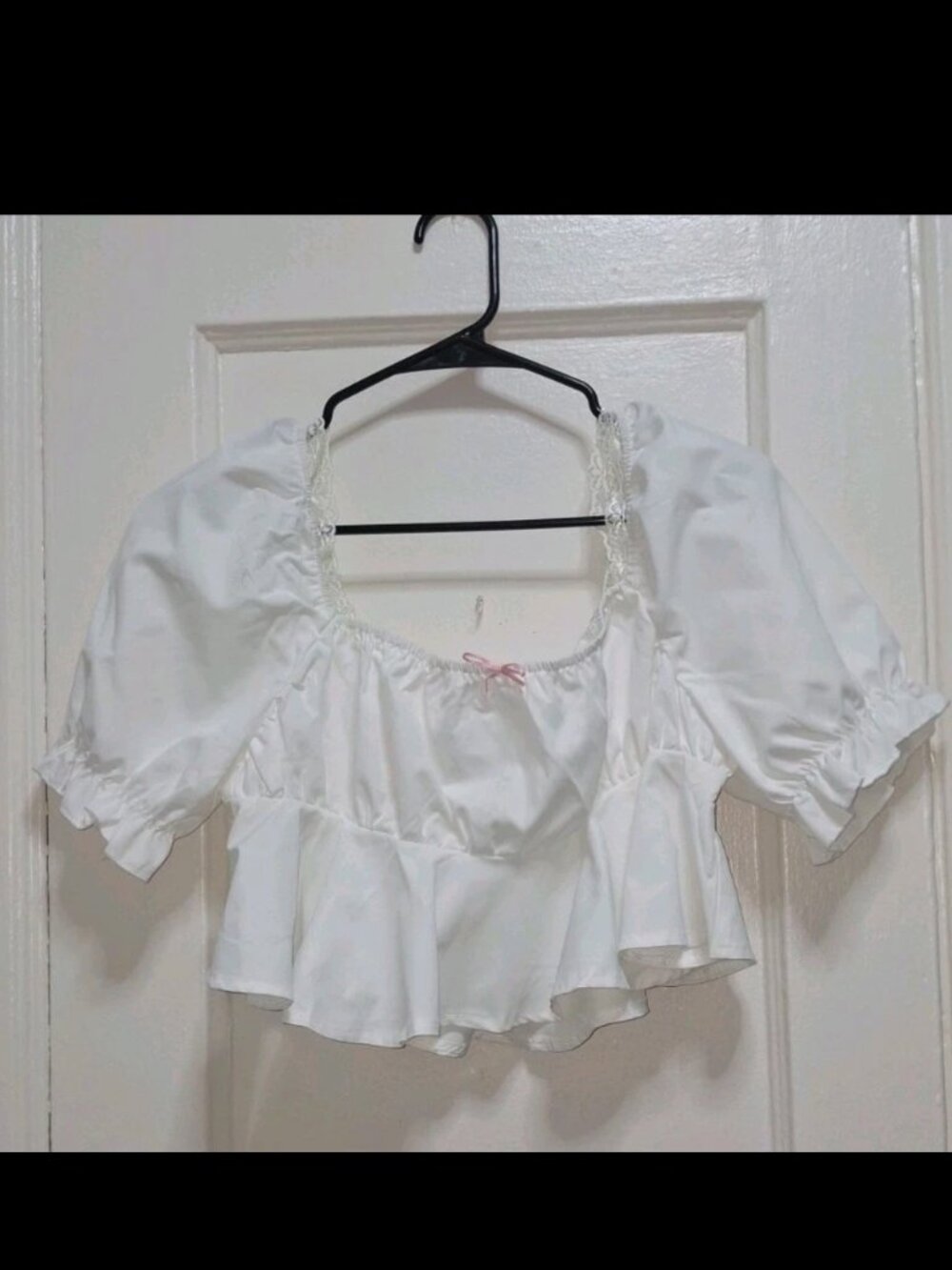 SHEIN White Puff Sleeve Peplum Crop Top Cottagecore Coquette Size Large No Tag